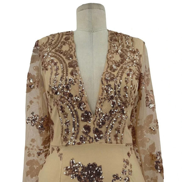 Superdown Jessa Deep V Mini Dress in Rose Gold / Beige Size Small‎ - Picture 3 of 11